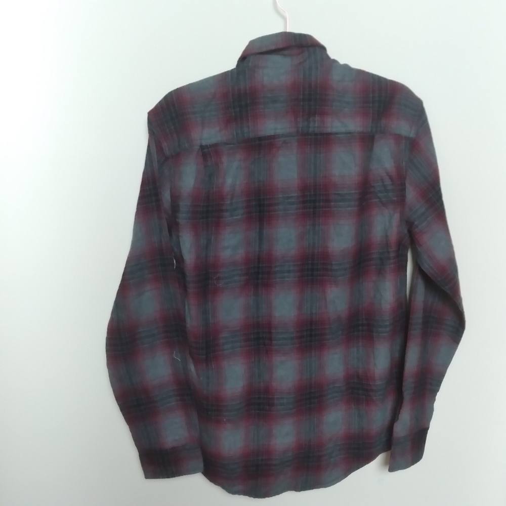 George Gray and Burgundy Plaid Flannel Button Down Shirt Size Small - Picture 6 of 11